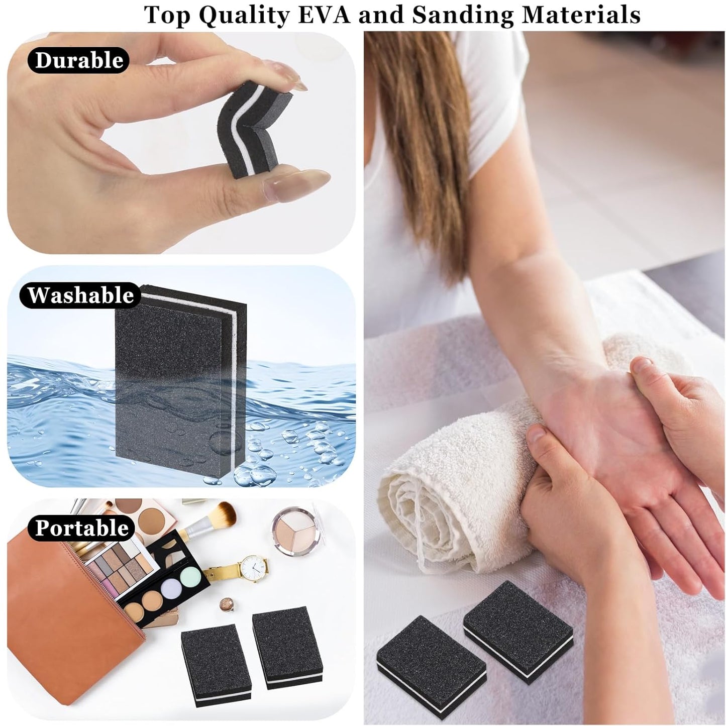 102pcs Toe Separators Set - Premium Pedicure Tool Super Soft Pedicure Toe Separator- Mini Nail Buffer Block File 80/100 Grit 2 Sided, Black-FemmiqueWomen