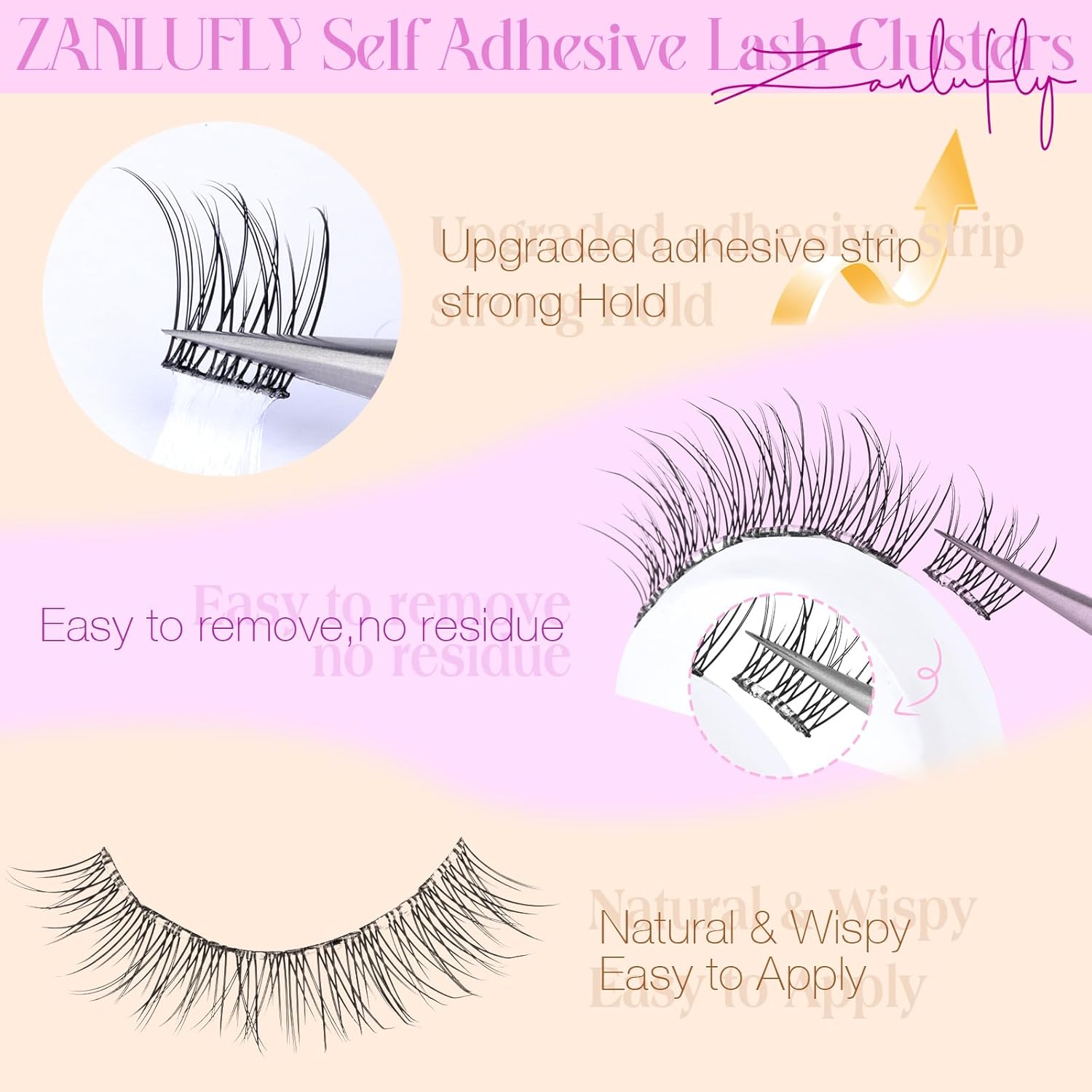 Self Adhesive Eyelashes Natural Self Adhesive Lash Clusters Wispy Press on Lashes 10-12MM Pre-glued Eyelash Clusters 120pcs C-curly No Glue Lashes DIY Individual Lashes by ZANLUFLY-FemmiqueWomen
