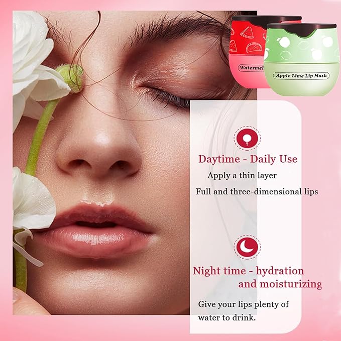 2 PCS Lip Balm Honey Pot, Apple Lime & Watermelem Lip Mask Vitamin E & Moisturizing Propolis Sleeping Lip Mask Prevention Dry and Cracked Lip Scrubs Exfoliator, Christmas Gifts-FemmiqueWomen