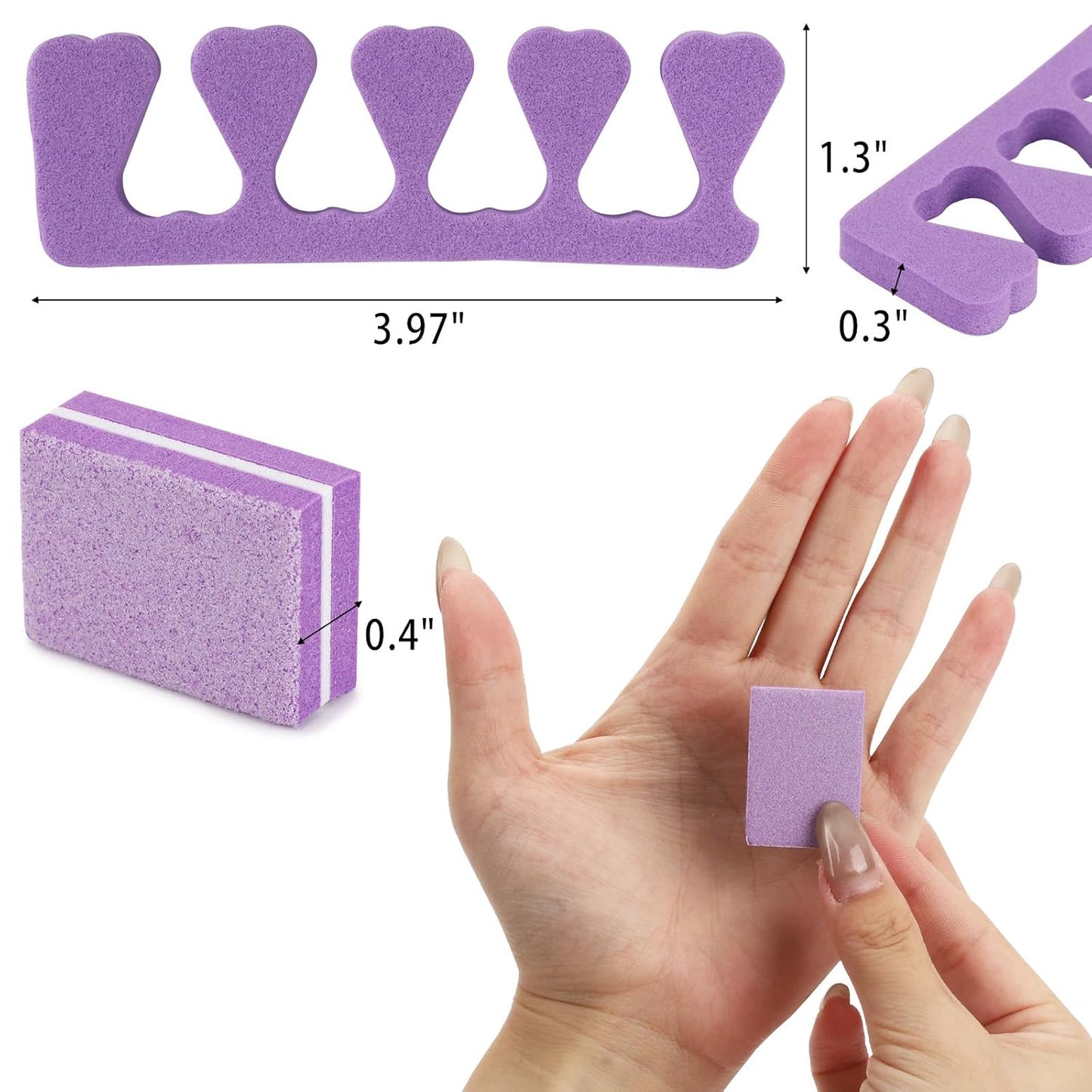 102pcs Toe Separators Set - Premium Pedicure Tool Super Soft Pedicure Toe Separator- Mini Nail Buffer Block File 80/100 Grit 2 Sided, Purple-FemmiqueWomen