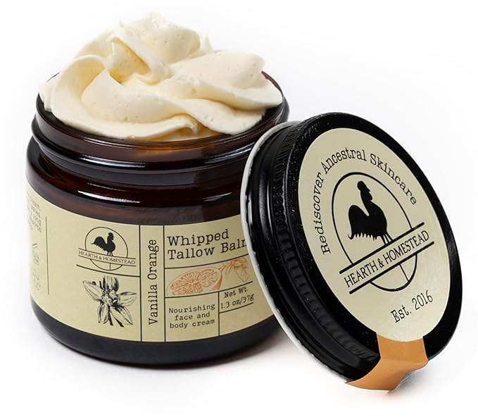 Handmade Whipped Tallow Balm (Vanilla Orange) - Organic Body Butter with Infused Olive Oil, for Eczema, Rosacea, Baby - 1.3 oz-FemmiqueWomen