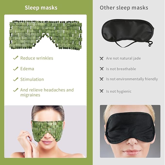 Jade Eye Mask, 2Pcs Large Facial Cooling Mask with 100% Real Jade for Hot & Cold Therapy,Green Jade Facial Eyes Sleeping Mask Relief Eye Cover by LazyGa-FemmiqueWomen