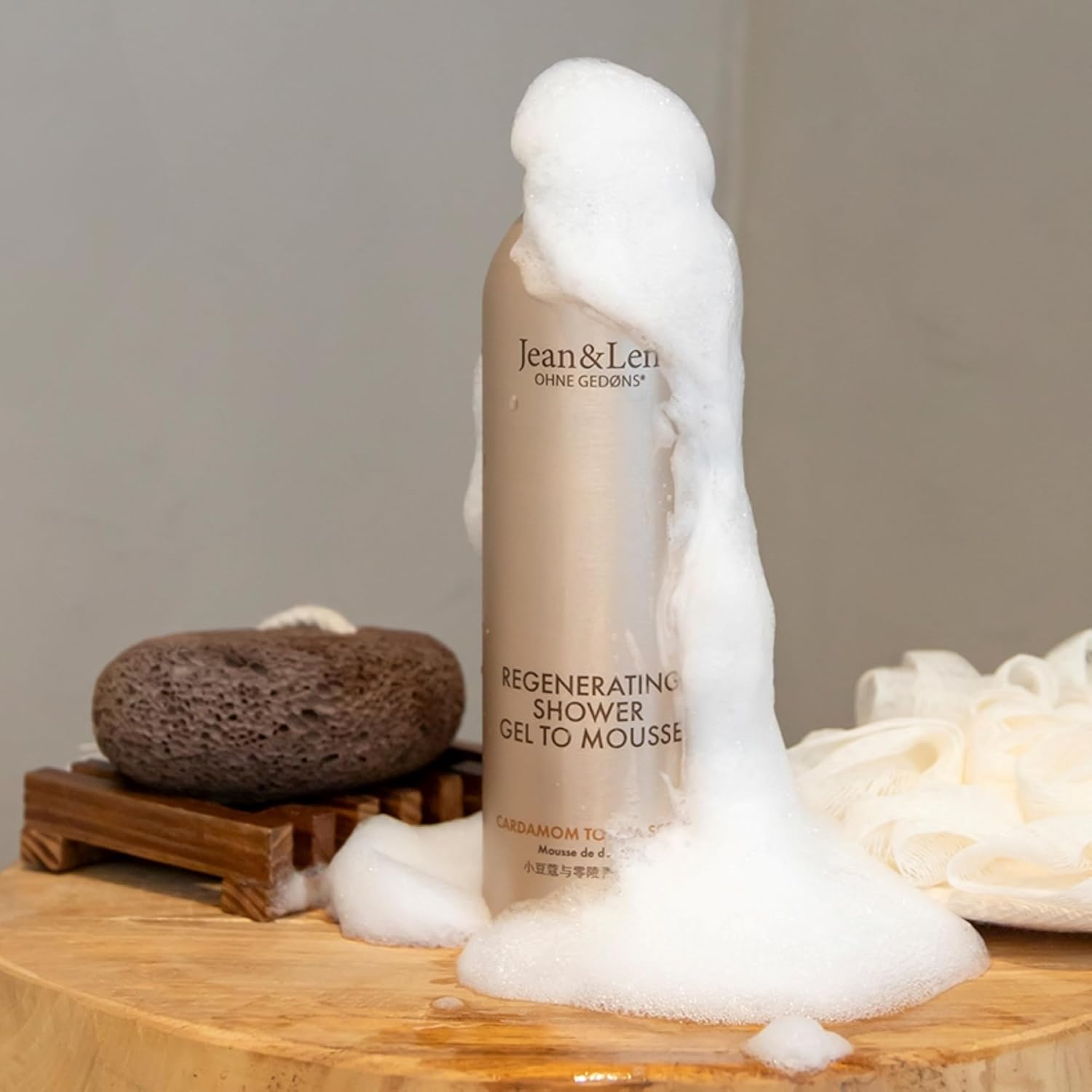 Jean & Len Shower Soufflé Cardamom & Tonka, almond, jojoba and babussa oil, for a fragrant cleansing experience, for normal to dry skin, shower foam, without parabens & silicones, vegan, 6.76 Fl. Oz.-FemmiqueWomen