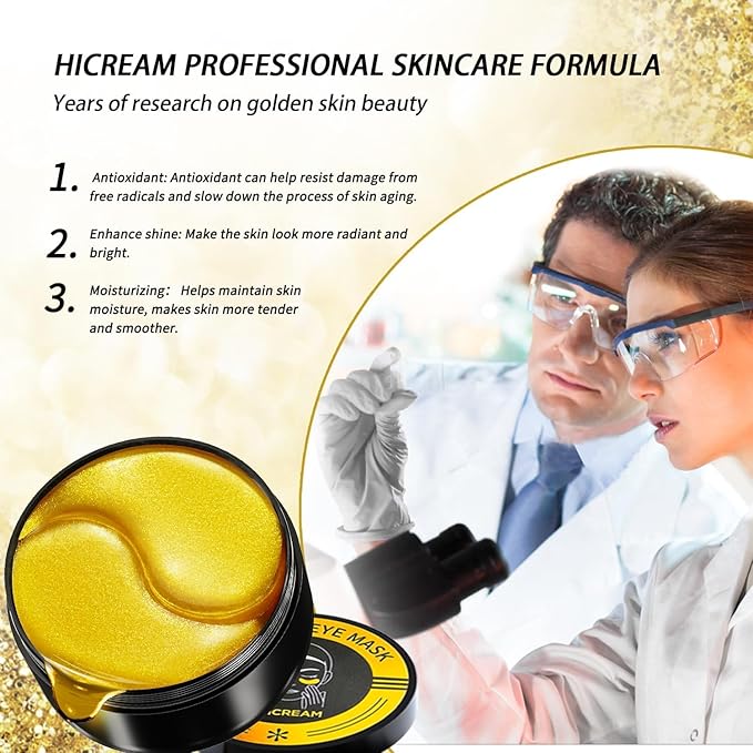 24k Gold Under Eye Patches - 60 Pcs Eye Mask Pure Gold Anti-Aging Collagen Hyaluronic Acid Under Eye Mask for Dark Circles, Puffiness & Wrinkles Refresh Your Skin-FemmiqueWomen