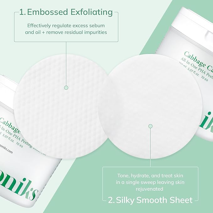 Cabbage Calming Toner Pads – PHA Exfoliating & Cooling Facial Wipes with 150,000ppm Cabbage Extract for Redness Relief & Pore CareㅣKorean Skincareㅣ70 Pads (5.07Oz)-FemmiqueWomen