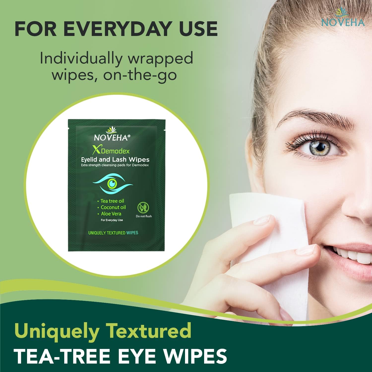 NOVEHA Demodex Eyelid & Lash Wipes | Box of 60 Individually Wrapped Extra Strength Cleansing Eyelash Wipes - Battles Irritated Eyes - Naturally Remove Debris (Pack of 3)-FemmiqueWomen