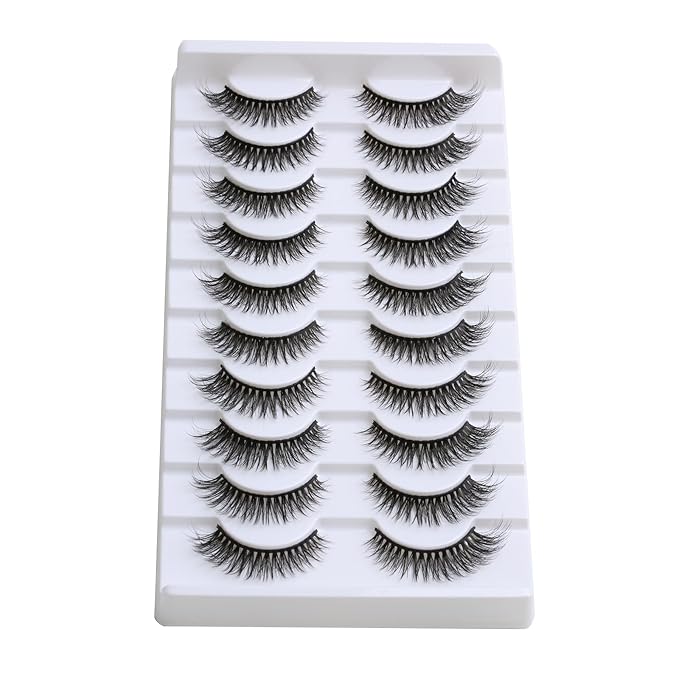 SUNWELL False Eyelashes 12mm Mink Lashes Natural Look Cat Eye Faux Mink Lashes 3D Fluffy Soft Luxury Volume Fake Lashes 10 Pairs Pack-FemmiqueWomen
