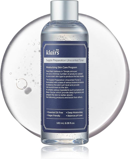 [KLAIRS] Supple Preparation Unscented Toner 6.08 fl oz, Lightweight, Essential Oil-Free, Alcohol Free, Packaging Changed-FemmiqueWomen