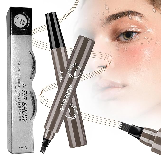 2025 New Magic Eyebrow Pencil, 3D Waterproof 4 Tipped Precise Brow Pen Microblading Eyebrow Pencil Contouring Pen Fine Stroke Microblading Creates Natural (Gray Brown)-FemmiqueWomen