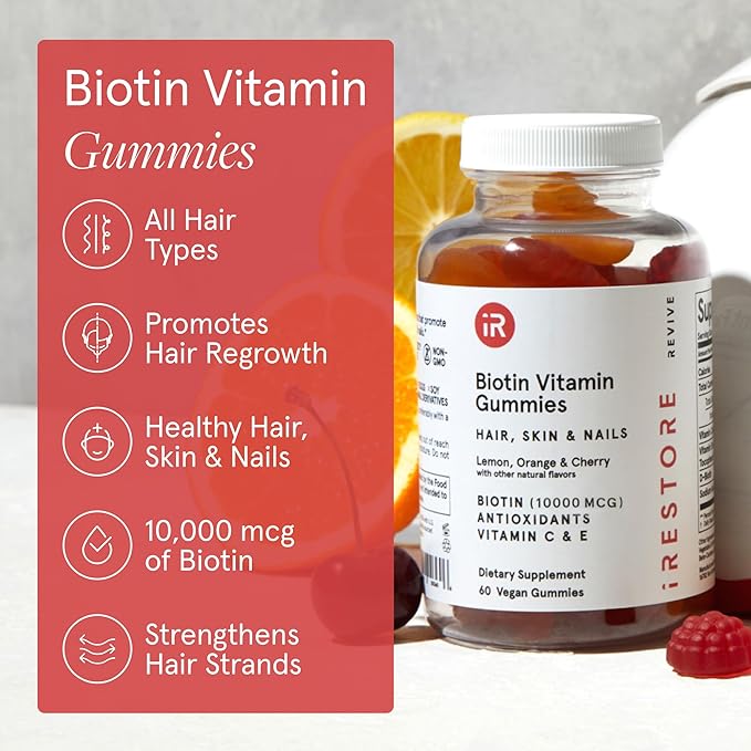 iRestore Hair Gummy Vitamins, Vegan Biotin Gummies for Hair Skin and Nails, Hair Growth Gummies for Women & Men, Biotin 10,000mcg, 3PK-FemmiqueWomen