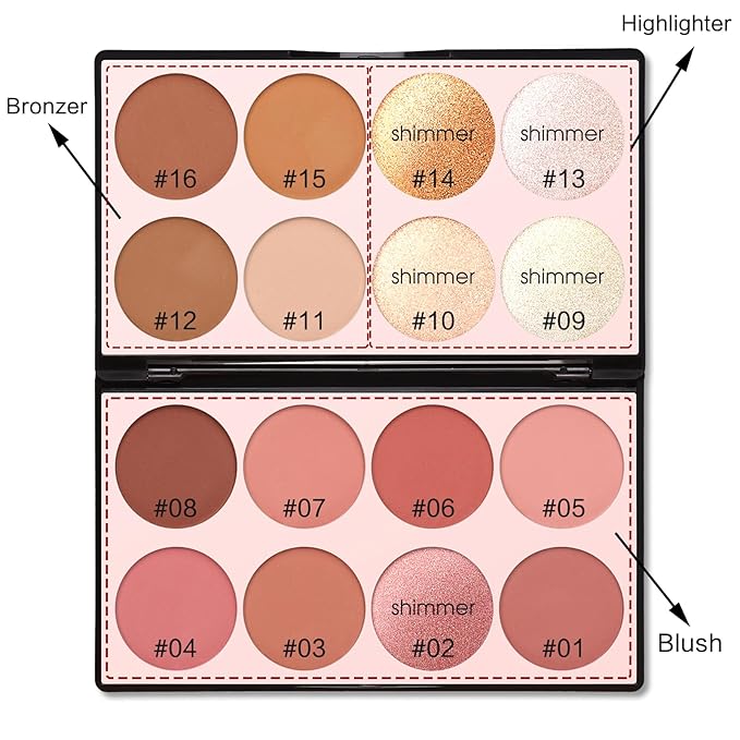 16 Colors Contour Palette Make up - Blush Highlighters Bronzer Powder All in one Makeup Palettes Contour Kit - Face Cosmetics Gifts for Women Beauty for Festivals (SET1)-FemmiqueWomen