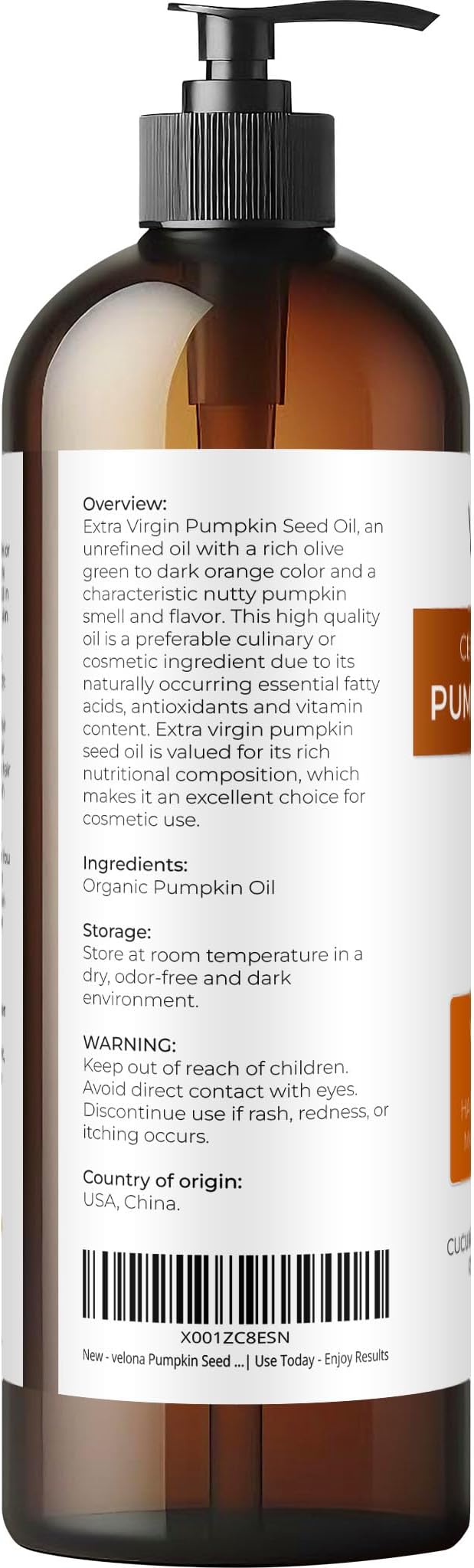 velona Pumpkin Seed Oil USDA Certified Organic - 16 Fl Oz | 100% Pure and Natural Carrier Oil | Unrefined, Cold Pressed | Cooking, Face, Hair, Body & Skin Care | Use Today - Enjoy Result-FemmiqueWomen
