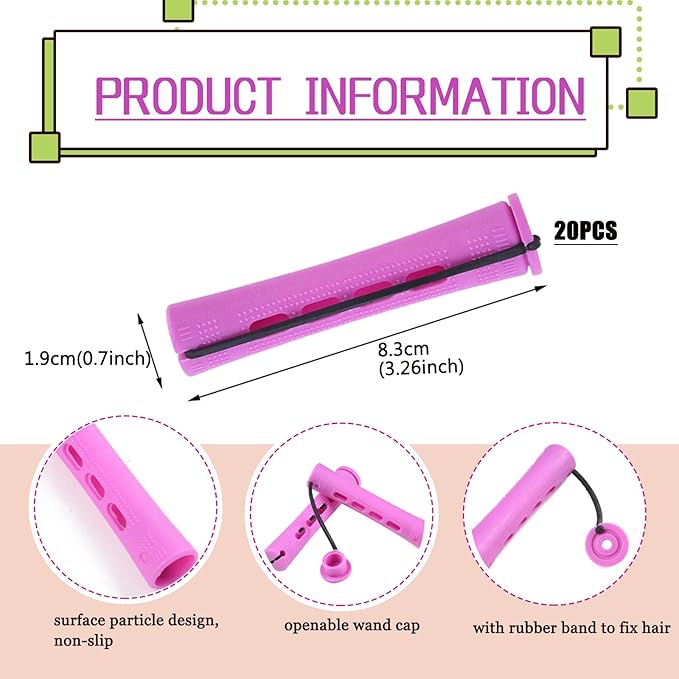 20pcs Women's Perm Rods Set for Natural Hair: 2 Sizes Cold Wave Hair Rollers for Curling and Styling All Hair Lengths - DIY Hairdressing Tools (Purple)-FemmiqueWomen