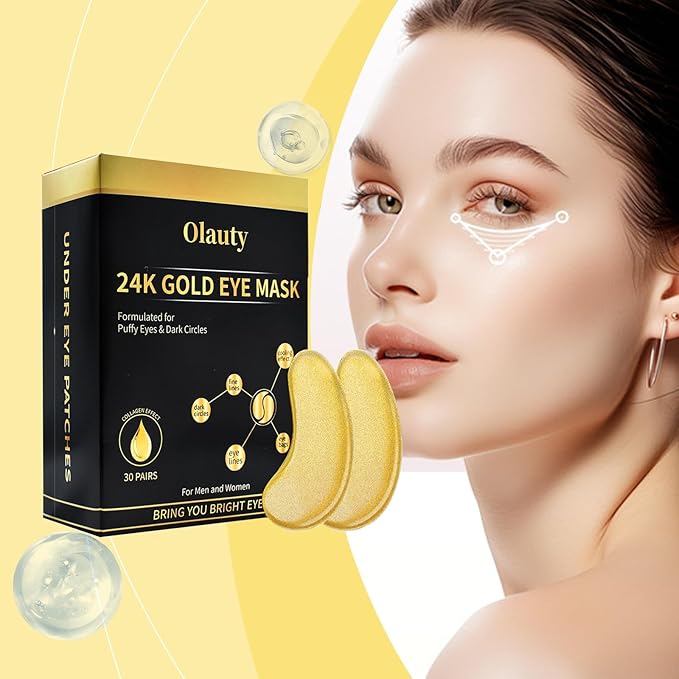 24K Gold Under Eye Patches,Black Box Collagen Anti-Aging Moisturize Under Eye Mask,Reducing Fine and Lines Dark Circleeye Patches,Gel Eye Masks Beauty & Personal Care-FemmiqueWomen