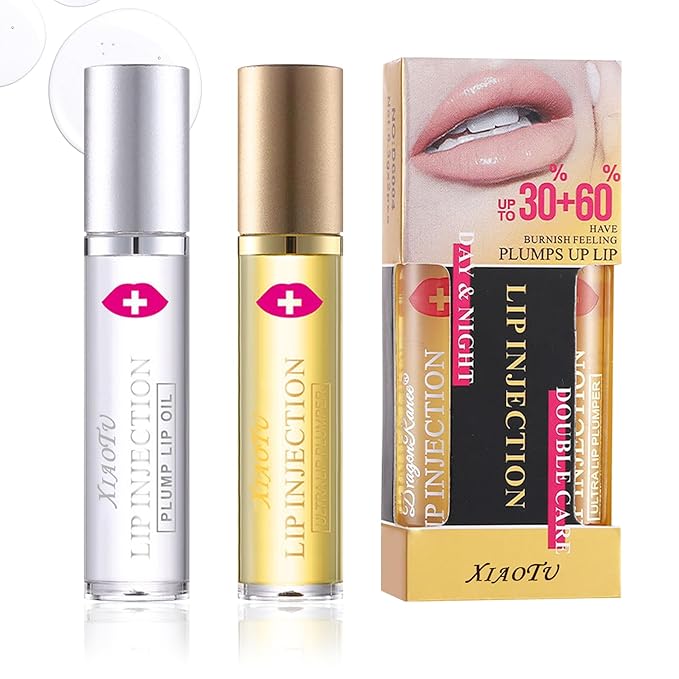 2PCS Plumping Lip Oil Set,Hydrating Lip Plumper Oil,No-Sticky Fuller Lip Oil Reduces Fine Lines,Hydrating Lip Plumping Lip Gloss for Moisturizing Dry Lips-FemmiqueWomen