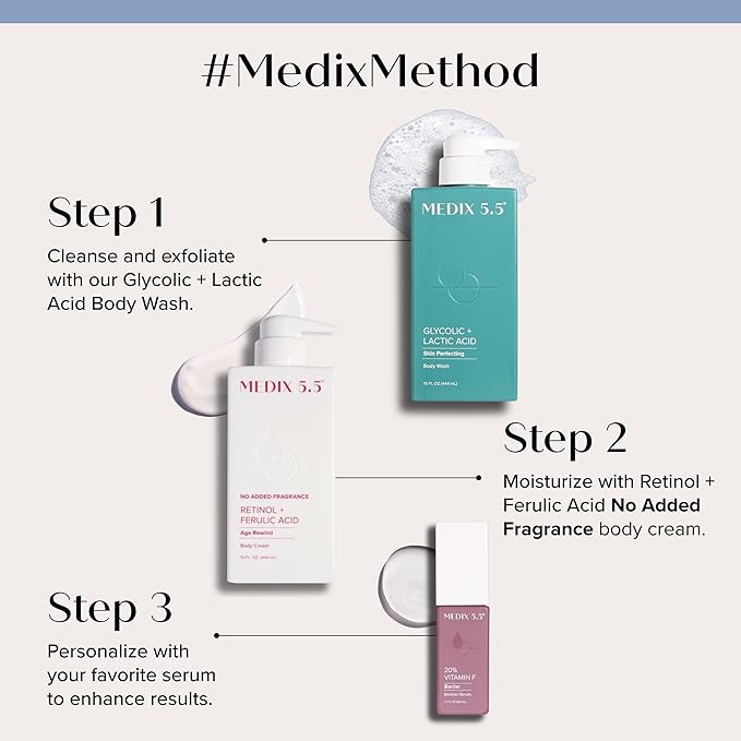 MEDIX Fragrance Free Retinol Body Lotion Crepey Skin Care Treatment | Firming Body & Face Moisturizer | Anti Aging Retinol Cream For Face Targets Loose Crepe Skin, Wrinkles, & Fine Lines, 15 Fl Oz-FemmiqueWomen