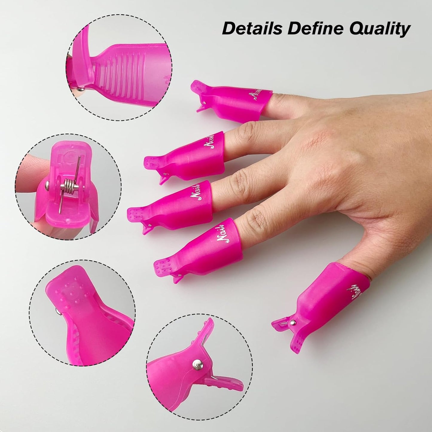 20-Piece UV Gel Polish Remover Wrap Tool in Pink-Professional Acrylic Nail Art Soak Off Cap Clips-FemmiqueWomen