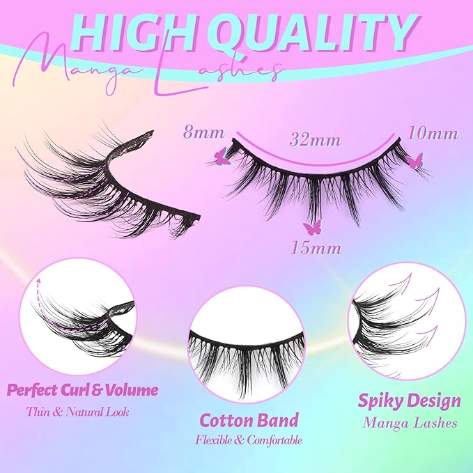 Losha Lashes Wispy Manga Lashes Natural False Eyelashes 9 Pairs Thin Eye Lashes Pack Soft Anime Fake Eyelashes (Manga)-FemmiqueWomen
