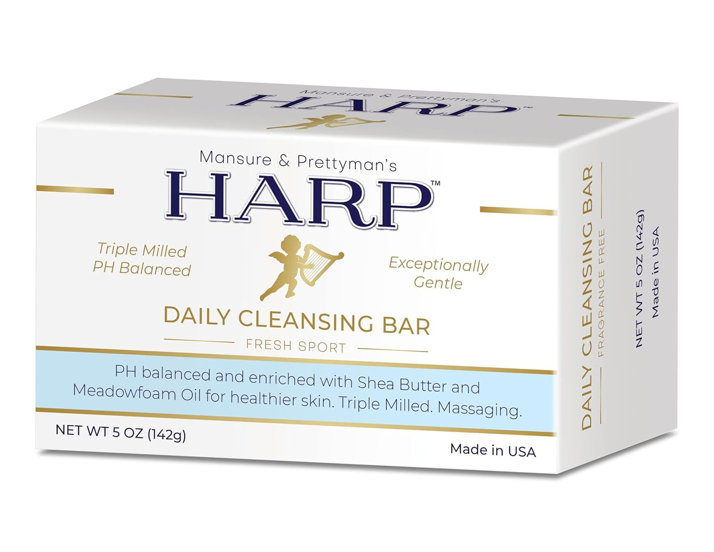 HARP pH-Balanced (5.0-6.0) Body Wash Bar. ZERO saponified oils. Protects Moisture Barrier. Gentle for Sensitive/Dry skin. + Shea Butter/Borage Oil. Non-Comedogenic. FRESH SPORT Fragrance. 5oz-FemmiqueWomen
