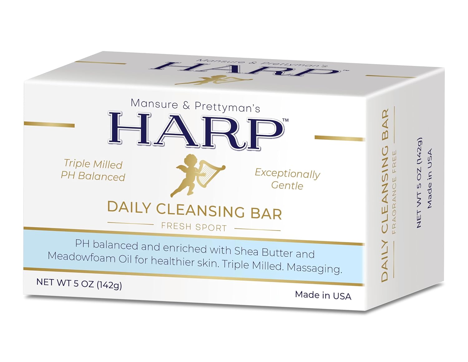 HARP pH-Balanced (5.0-6.0) Body Wash Bar. ZERO saponified oils. Protects Moisture Barrier. Gentle for Sensitive/Dry skin. + Shea Butter/Borage Oil. Non-Comedogenic. FRESH SPORT Fragrance. 5oz-FemmiqueWomen
