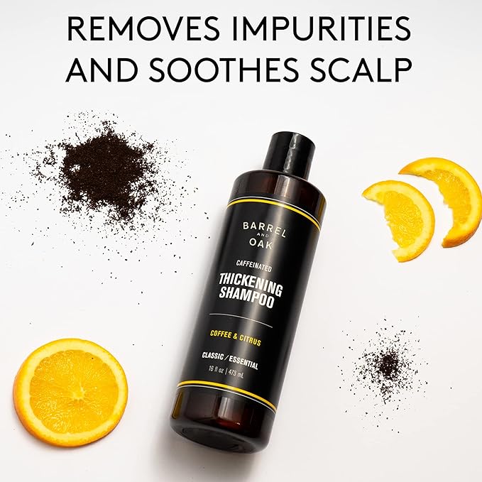 Barrel and Oak - Caffeinated Thickening Shampoo, Biotin Shampoo, Hair Care for Men, Strengthens & Hydrates, Biotin for Thicker Hair, Essential Oil-Based Scent, Vegan (Coffee & Citrus, 16 oz)-FemmiqueWomen