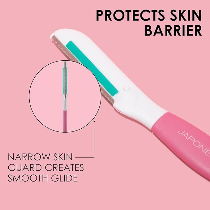 Japonesque Dermaplaner with Soothing Aloe Comfort Strip - Facial Dermaplane Razor, Skin Tool with Ultra Precision Blade for Facial Hair Removal and Exfoliation, 5pk-FemmiqueWomen