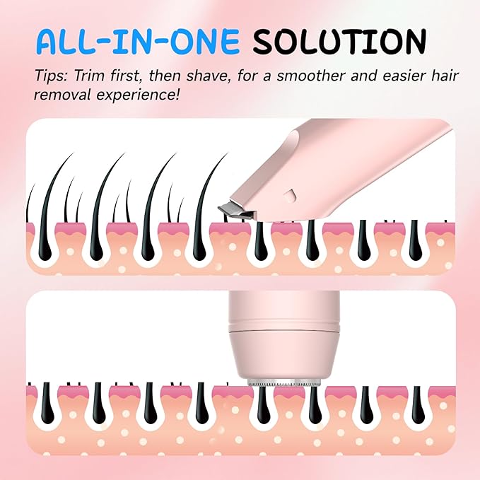 2 in 1 Bikini Trimmer for Women, Smooth and Painless Electric Razors for Women, IPX7 Waterproof Women's Electric Shaver, Rechargeable Bikini Underarm Legs Arm Body Face Trimmer Womens Shaver (Pink)-FemmiqueWomen
