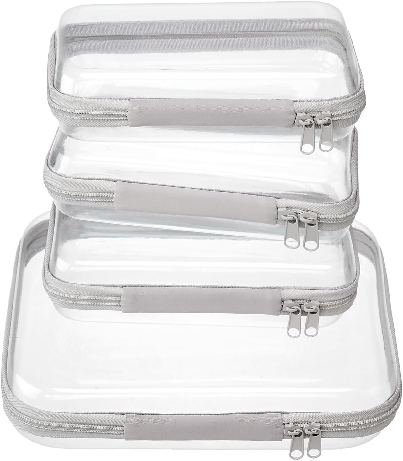 4 pcs Clear Zipper Pouches,Hard Shell Zipper Case, Toiletry Bag for Travel, CLear Diaper Bag, Toiletry Pouch, Travel Organizer, Clear Cosmetic Bag,Toy Storage Bins (M+3S) (Gray)-FemmiqueWomen