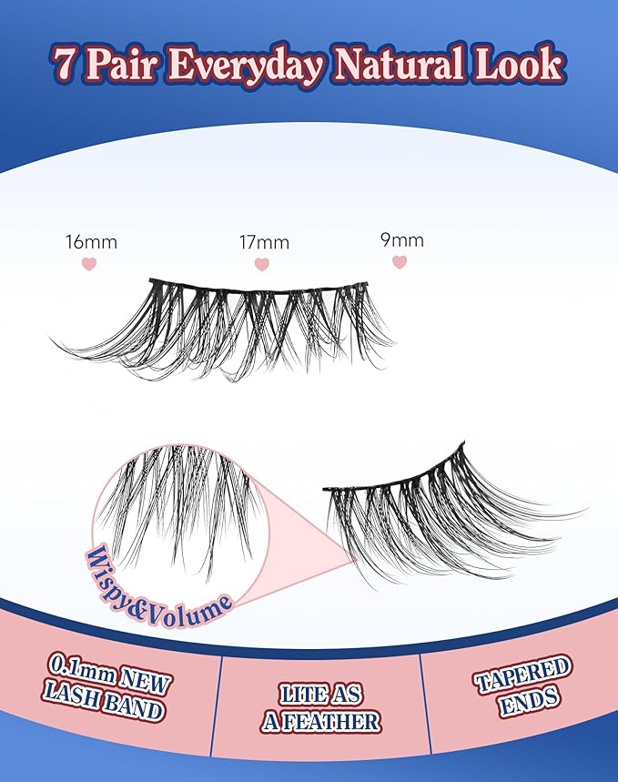 Half Lashes Natural Eyelashes 3/4 Wispy Lashes Natural Look Cat Eyelash False Corner Lash Long Strip Fluffy Pack 7 Pairs 16MM D18-FemmiqueWomen