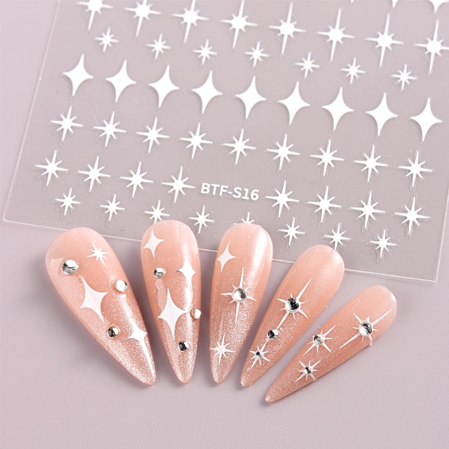 3D Self-Adhesive Star Nail Art Stickers - 12 Sheets Silver Gold Black White Decals for Acrylic Nails - Nail Design Supplies for Women Girls-FemmiqueWomen
