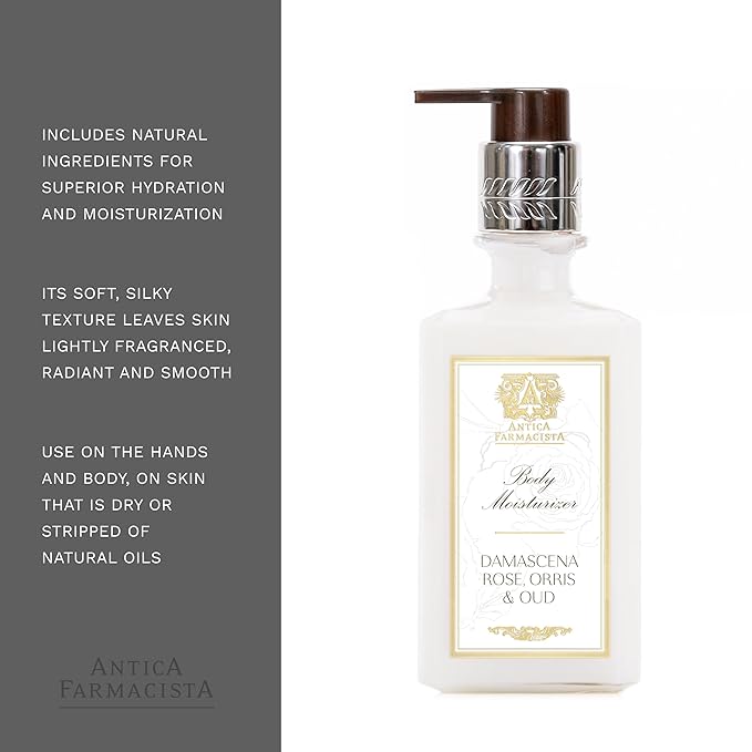 Antica Farmacista Body Moisturizer - Moisturizing Scented Lotion - Premium Body Moisturizer - Luxury Gift for Women & Men - Hand & Skin Hydration - Damascena Rose, Orris and Oud, 10 Fl Oz-FemmiqueWomen