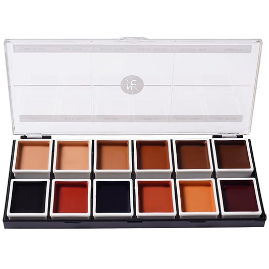 12 Color Dark Flesh Tone Alcohol Activated Makeup Palette for Special Effects - Waterproof Dark Flesh Tone Makeup for Professional Makeup Artists-FemmiqueWomen