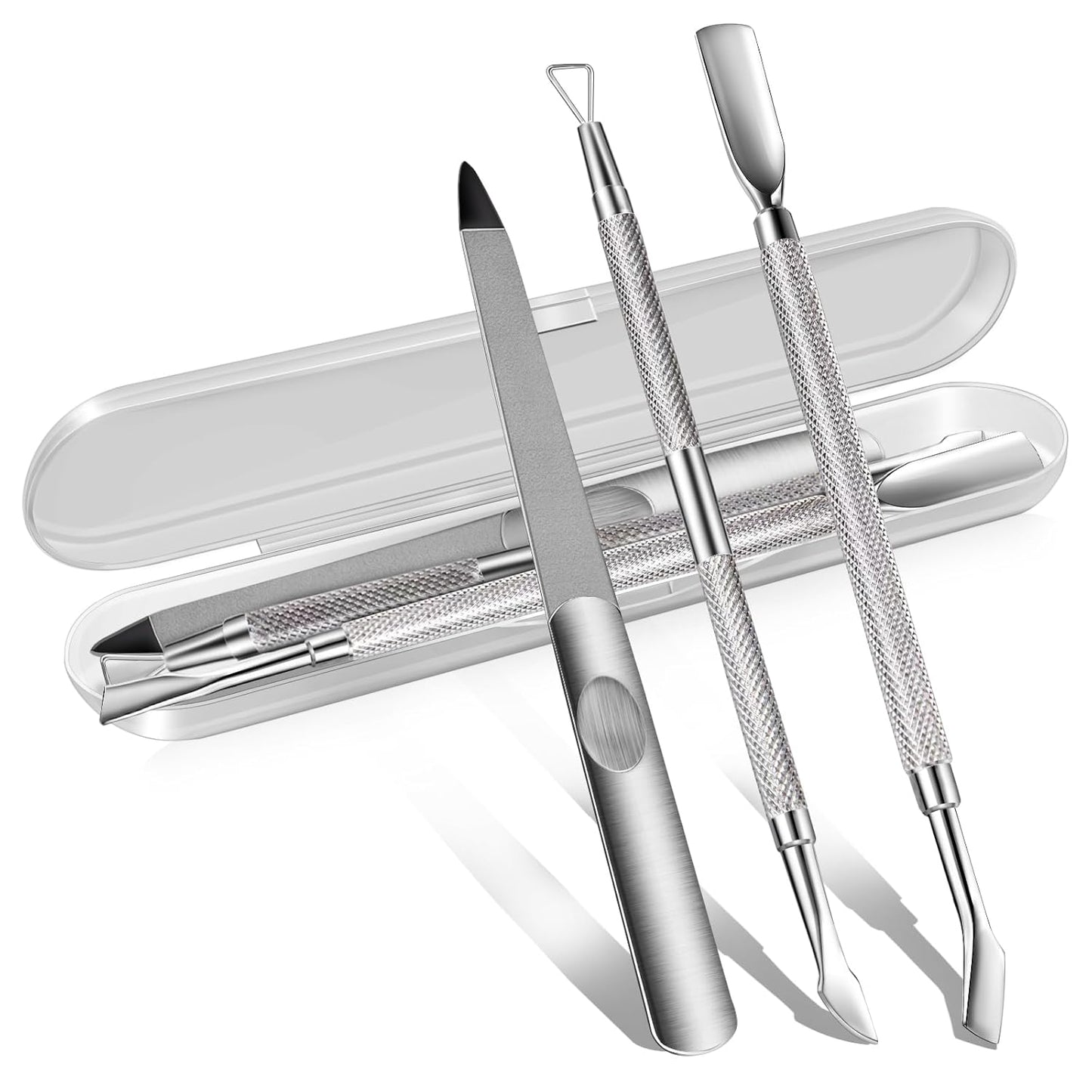 3PCS Cuticle Pusher and Gel Polish Remover Set with Nail Files, Salon Quality Metal Acetone Gel Nail Polish Peeler Scraper Durable Professional Manicure Pedicure Cleaner Tool For Fingernail Toenail-FemmiqueWomen