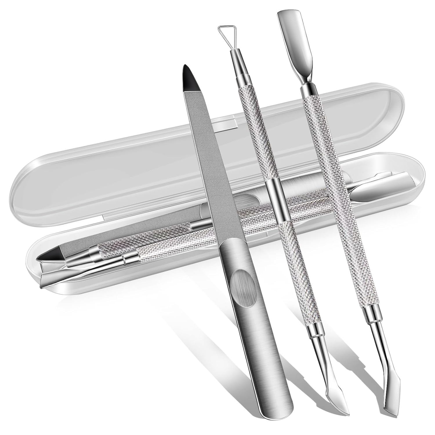 3PCS Cuticle Pusher and Gel Polish Remover Set with Nail Files, Salon Quality Metal Acetone Gel Nail Polish Peeler Scraper Durable Professional Manicure Pedicure Cleaner Tool For Fingernail Toenail-FemmiqueWomen