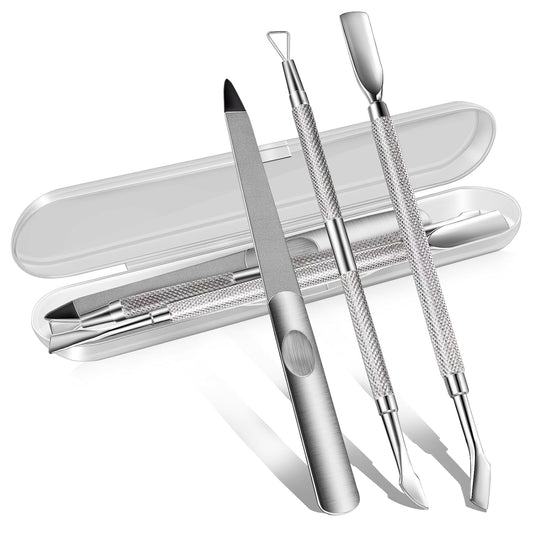3PCS Cuticle Pusher and Gel Polish Remover Set with Nail Files, Salon Quality Metal Acetone Gel Nail Polish Peeler Scraper Durable Professional Manicure Pedicure Cleaner Tool For Fingernail Toenail-FemmiqueWomen