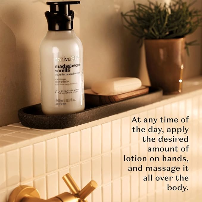 Nativa SPA by O Boticário, Madagascar Vanilla Moisturizing Body Lotion, Fragranced Skin Moisturizer with Purified Quinoa Drops, 13.5 Ounce-FemmiqueWomen