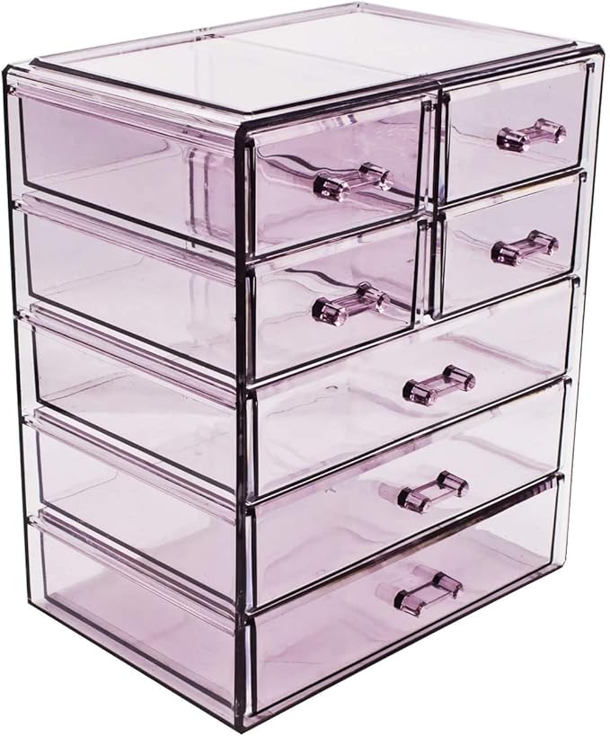 Sorbus Acrylic Makeup Organizer - Organization and Storage Case for Cosmetics Make Up & Jewelry - Big Clear Makeup Organizer for Vanity, Bathroom, College Dorm, Closet, Desk (3 Large, 4 Small Drawers)-FemmiqueWomen