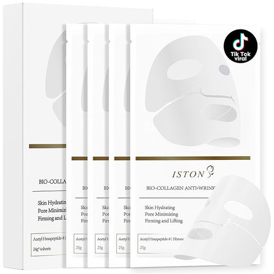 ISTON 4 Pack Collagen Face Mask, Collagen Real Deep Anti Wrinkle Lifting Mask | Firming,Pore Minimizing | Overnight Hydrating Face Masks Skincare for Glass Skin |TikTok Trend Items Skin Care-FemmiqueWomen