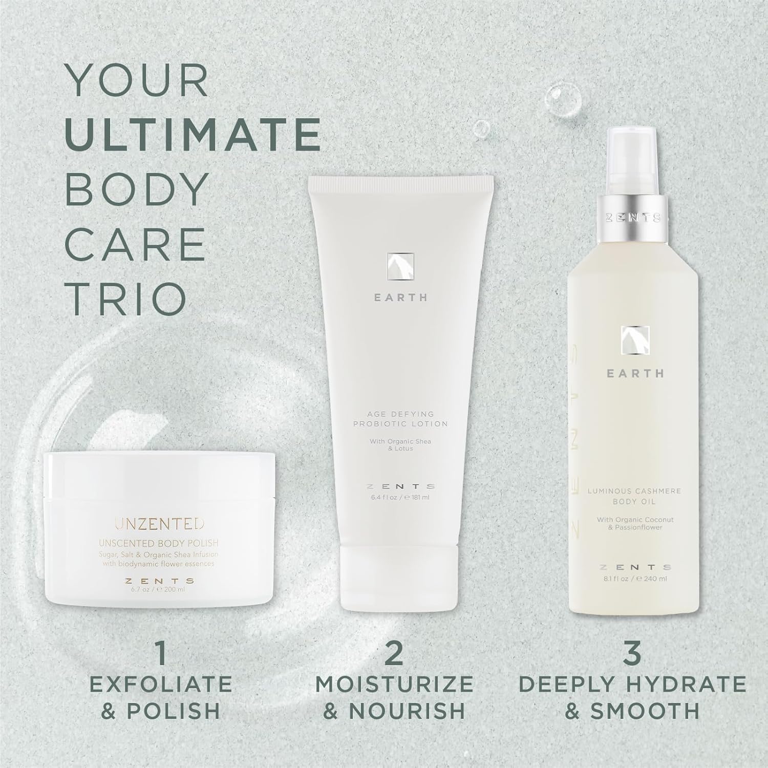 Zents Luminous Cashmere Body Oil (Earth Fragrance) | Moisturizing Body Oil with Vitamin E & Organic Coconut Oil | Softens & Smooths Skin | 8 fl oz-FemmiqueWomen