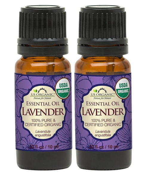 US Organic 100% Pure Lavender Essential Oil, Directly sourced from Bulgaria, USDA Certified Organic, Undiluted, for Diffuser, Humidifier, Massage, Skin, Hair Care, Non GMO, 10 ml 2 Pack-FemmiqueWomen