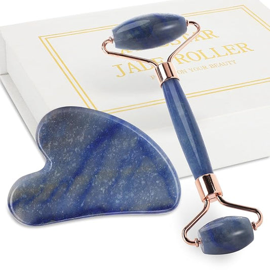 Jade Roller for Face, Facial Roller Massager Skin Care Tool, Gua Sha Facial Tools for Face, Neck, Eyes, Reduce Puffiness of The Skin(Blue)-FemmiqueWomen