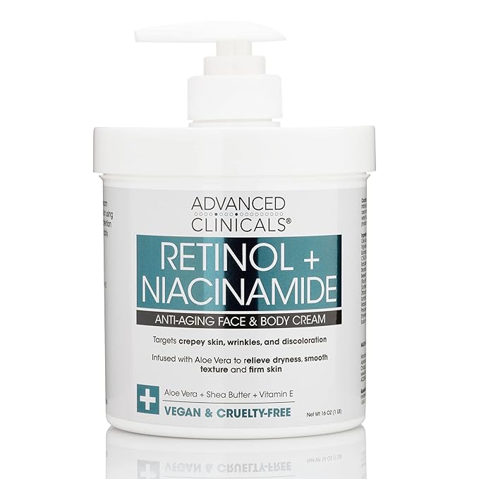 Advanced Clinicals Retinol Body & Face Lotion W/Niacinamide, Dry Skin Face Moisturizer & Crepey Skin Care Treatment, Anti Aging Retinol Cream Reduces Look Of Wrinkles, Sagging Skin, & Age Spots, 2PC-FemmiqueWomen