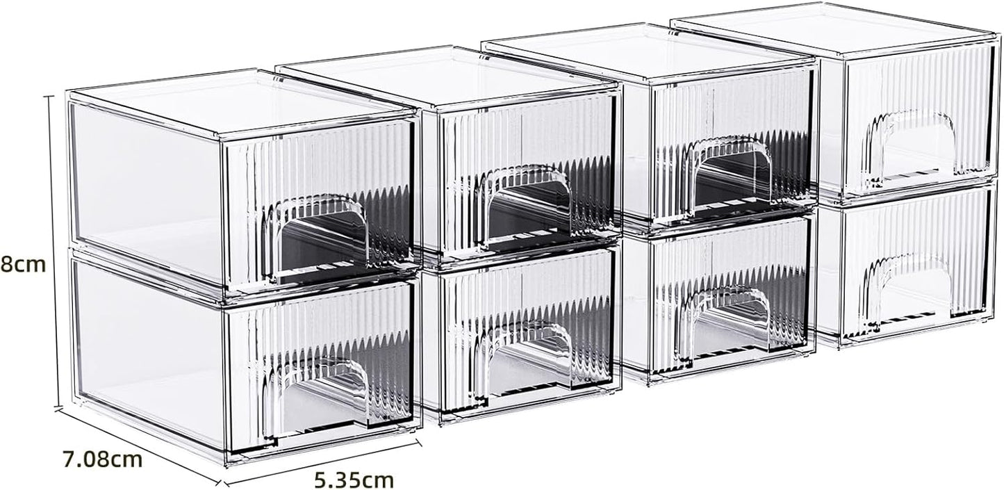 ZJIAI 8 Pack Clear Stackable Storage Drawer, Acrylic Drawer, Cosmetic Organizer, Plastic Organizer for Dresser, Under, Kitchen Cabinet, Pantry, Home Organization and Storage-FemmiqueWomen
