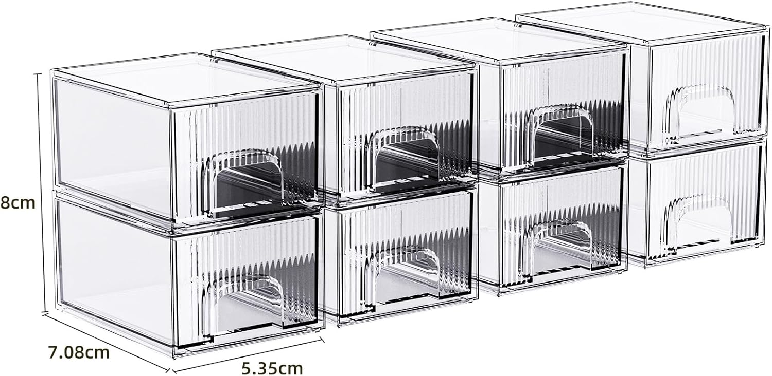 ZJIAI 8 Pack Clear Stackable Storage Drawer, Acrylic Drawer, Cosmetic Organizer, Plastic Organizer for Dresser, Under, Kitchen Cabinet, Pantry, Home Organization and Storage-FemmiqueWomen