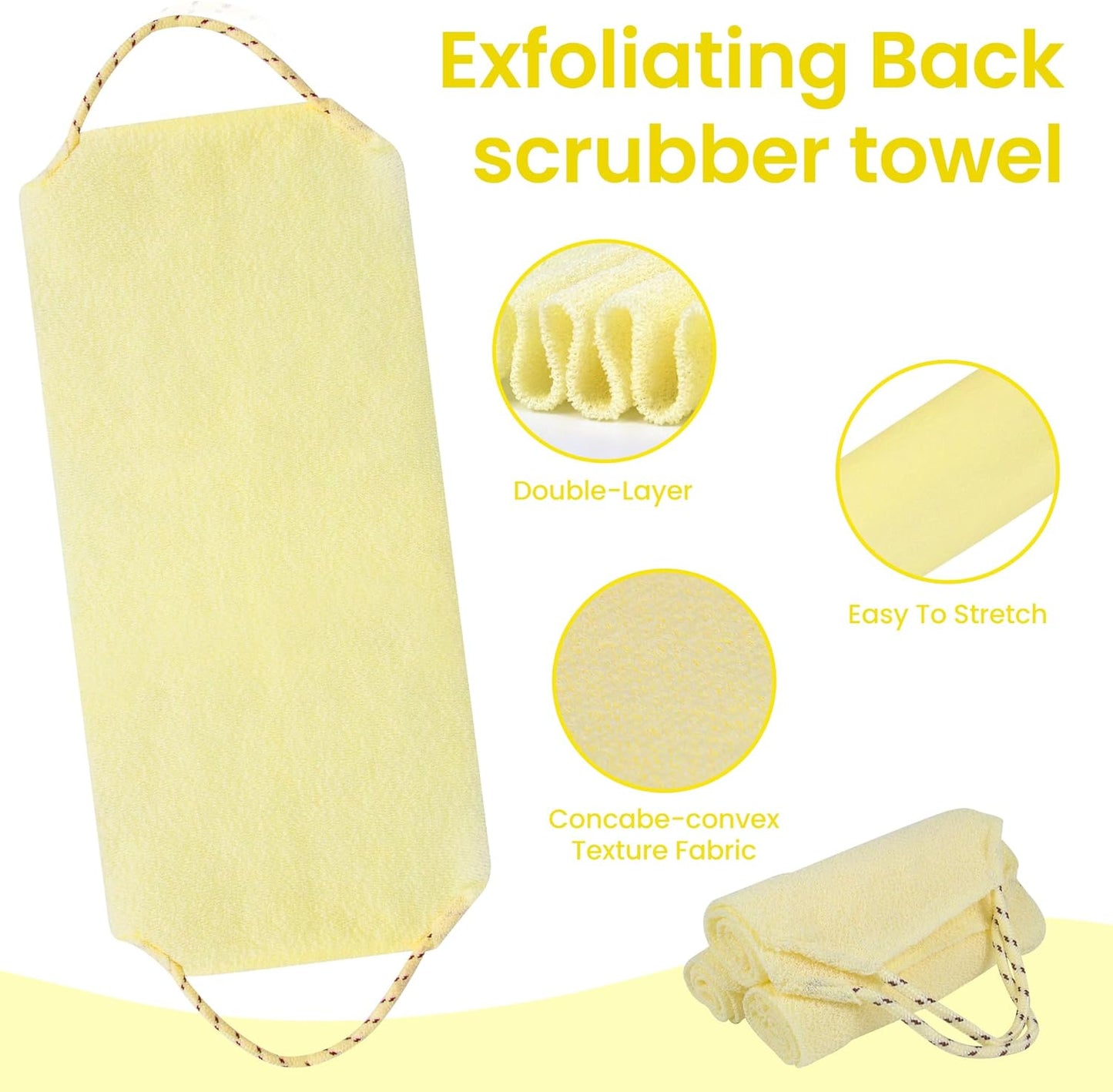 3 Pcs Double-Sided Back Exfoliator Body Scrub Towel, Exfoliating Back Scrubber with Handles,Exfoliating Washcloth Bath Tool in Shower, Stretchable Back Washer to Deep Cleans Skin (Beige)-FemmiqueWomen