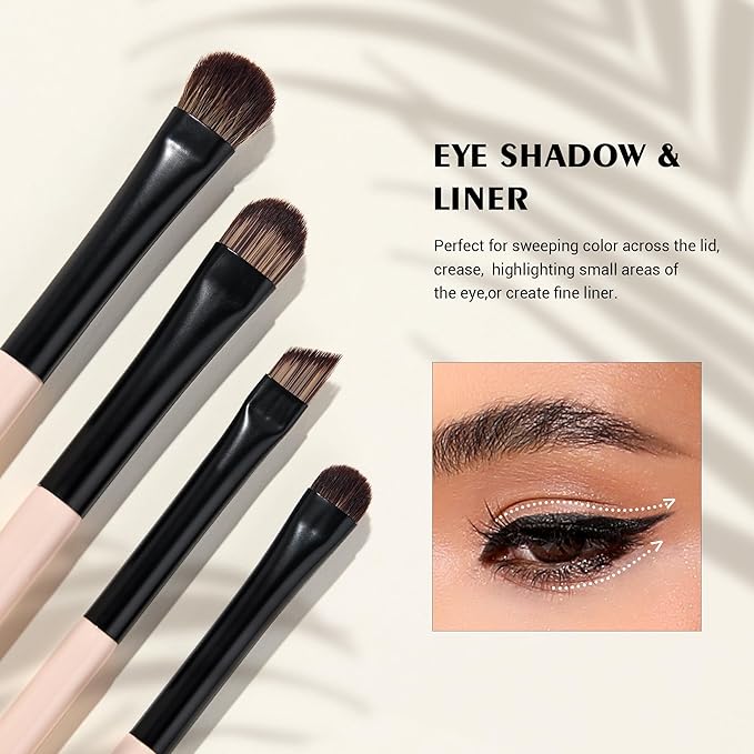 Jessup Makeup Brushes 5pcs Double Ended Eyeshadow Brush Contour Blending Eyeliner Eye Shader Brush, Vegan Fiber Precision Eye Brush Set Peach Dust T509-FemmiqueWomen