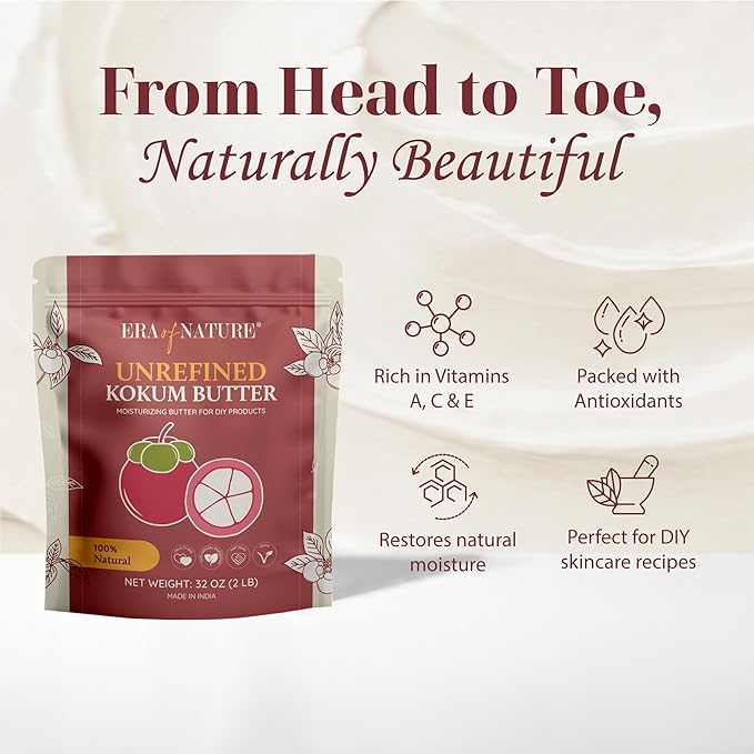 era of nature Kokum Butter Raw - 32 oz (2lb) – Natural Butter for Body Butters, Lotion Bars, Lip Balm, Soap Making – Blends Well with Shea or Cocoa Butter – For Stretch Marks, Scars, Pregnancy Care-FemmiqueWomen