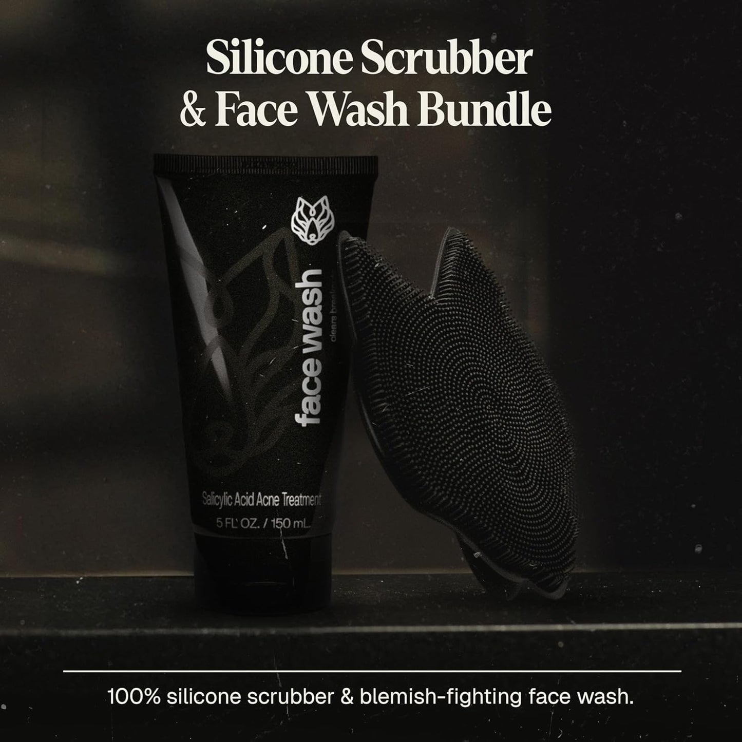 Black Wolf Charcoal Face Wash & Silicone Scrubber Set for Men - Daily Grooming & Hygiene Essentials for Mens Skin Care-FemmiqueWomen