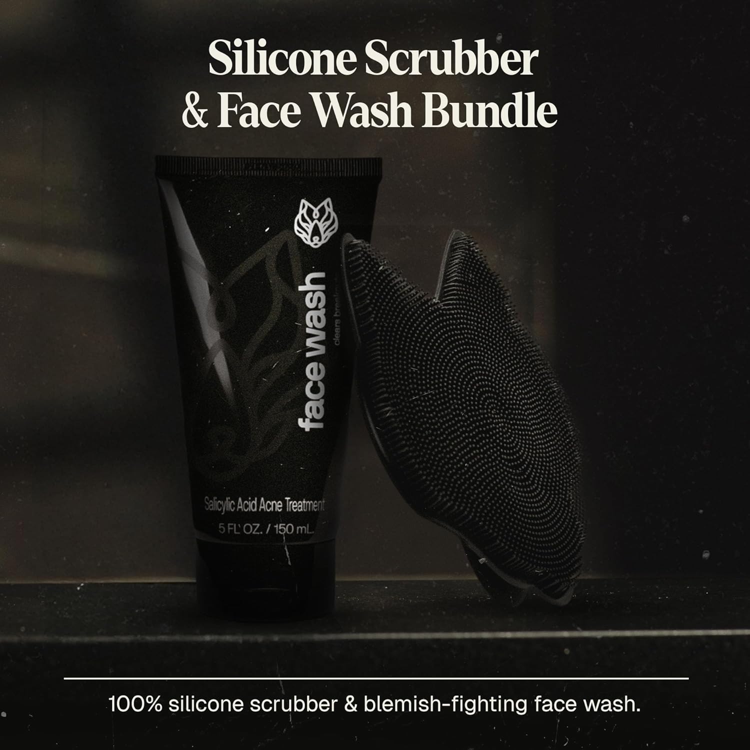 Black Wolf Charcoal Face Wash & Silicone Scrubber Set for Men - Daily Grooming & Hygiene Essentials for Mens Skin Care-FemmiqueWomen