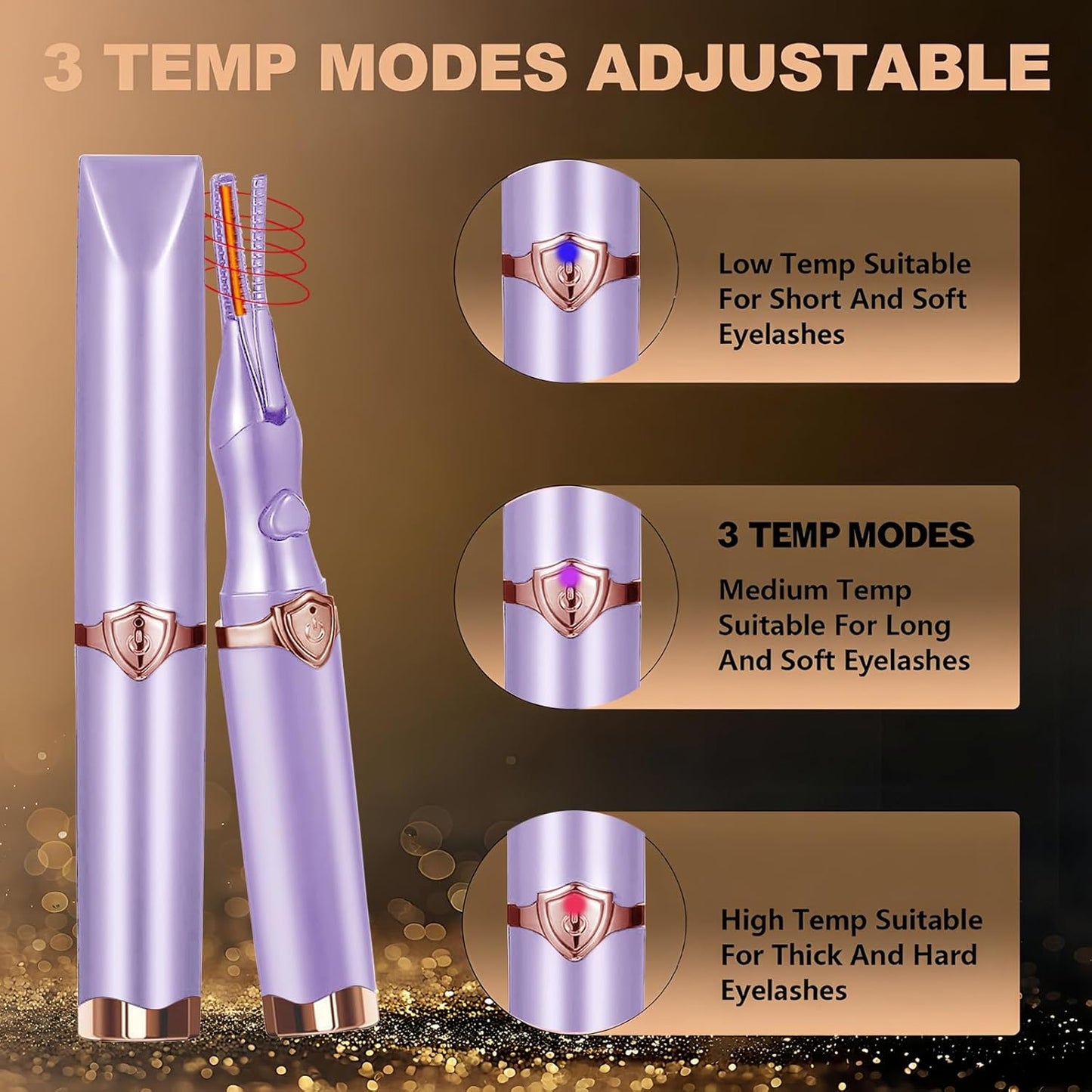 Heated Eyelash Curler, 2-in-1 Clip-Type Design, 3 Temperature Modes, USB Rechargeable Electric Eyelash Curler, Natural Curling 24H Long-Lasting Curl, Gift for Women & Girls, Purple CB-FemmiqueWomen